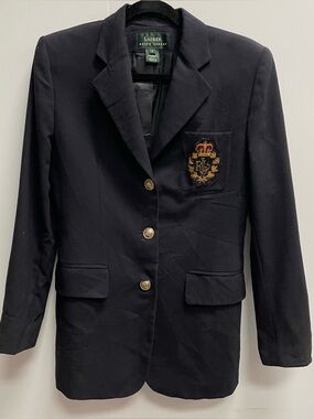 VINTAGE LAUREN RALPH LAUREN PREPPY 100% WOOL BLAZER SZ 4